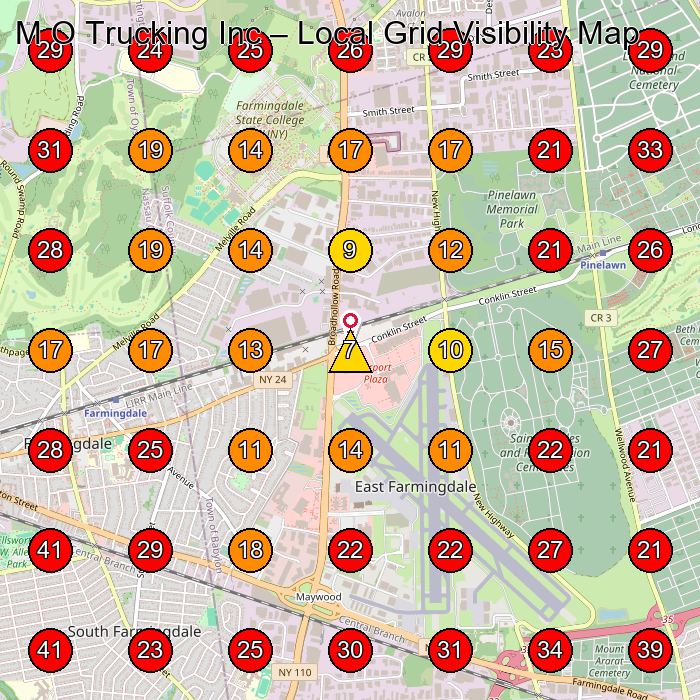 M O Trucking Inc GeoGrid visibility map for Companie De Transport Cu Autocamioane in Hicksville